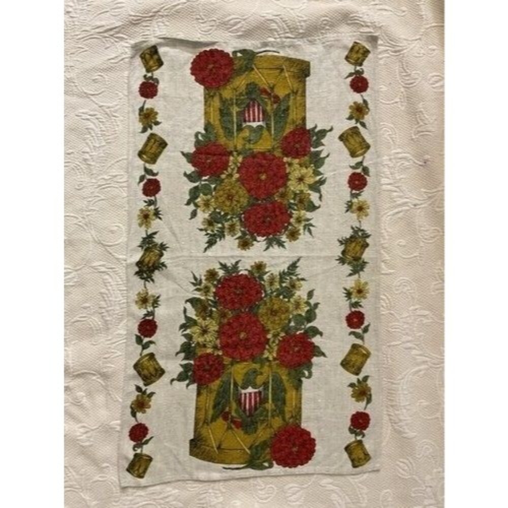 NWOT VTG Colonial Parisian Eagle Drum Line Tea Towel Floral Bouquet Americana